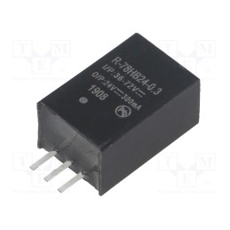 1 pcs x RECOM - R-78HB24-0.3 - Converter: DC/DC, 12W, Uin: 36÷72V, Uout: 24VDC, Iout: 0.3A, SIP3