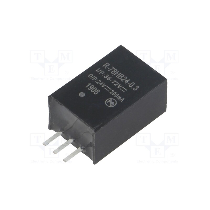 1 pcs x RECOM - R-78HB24-0.3 - Converter: DC/DC, 12W, Uin: 36÷72V, Uout: 24VDC, Iout: 0.3A, SIP3