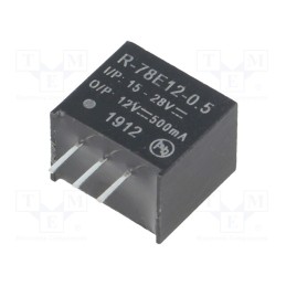 1 pcs x RECOM - R-78E12-0.5 - Converter: DC/DC, 6W, Uin: 15÷28V, Uout: 12VDC, Iout: 0.5A, SIP3, PCB