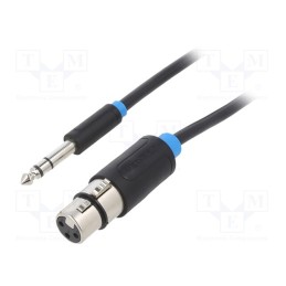 1 pcs x VENTION - BBEBL - Cable, Jack 6,3mm plug,XLR female 3pin, 10m, black, Øcable: 6mm