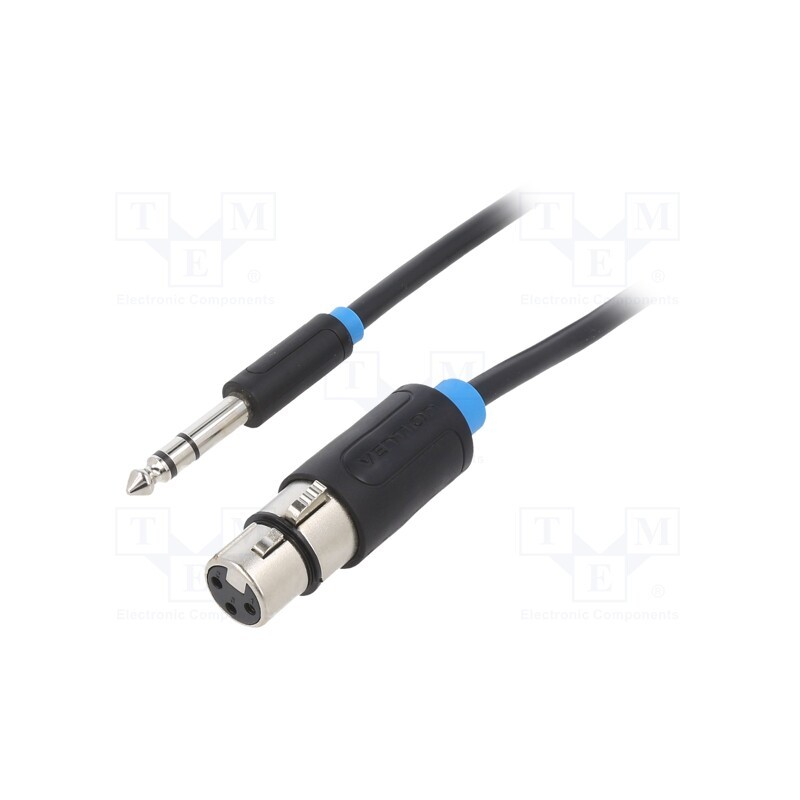 1 pcs x VENTION - BBEBL - Cable, Jack 6,3mm plug,XLR female 3pin, 10m, black, Øcable: 6mm