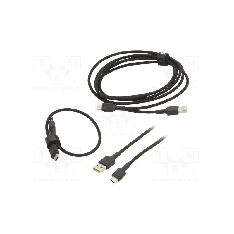 1 pcs x GREEN CELL - KABGCSET01 - Cable, USB 2.0, USB A plug,USB C plug, black, 480Mbps