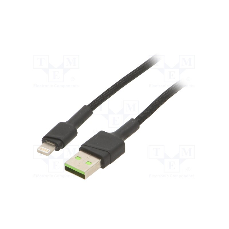 1 pcs x GREEN CELL - KABGC05 - Cable, USB 2.0, Apple Lightning plug,USB A plug, 1.2m, black