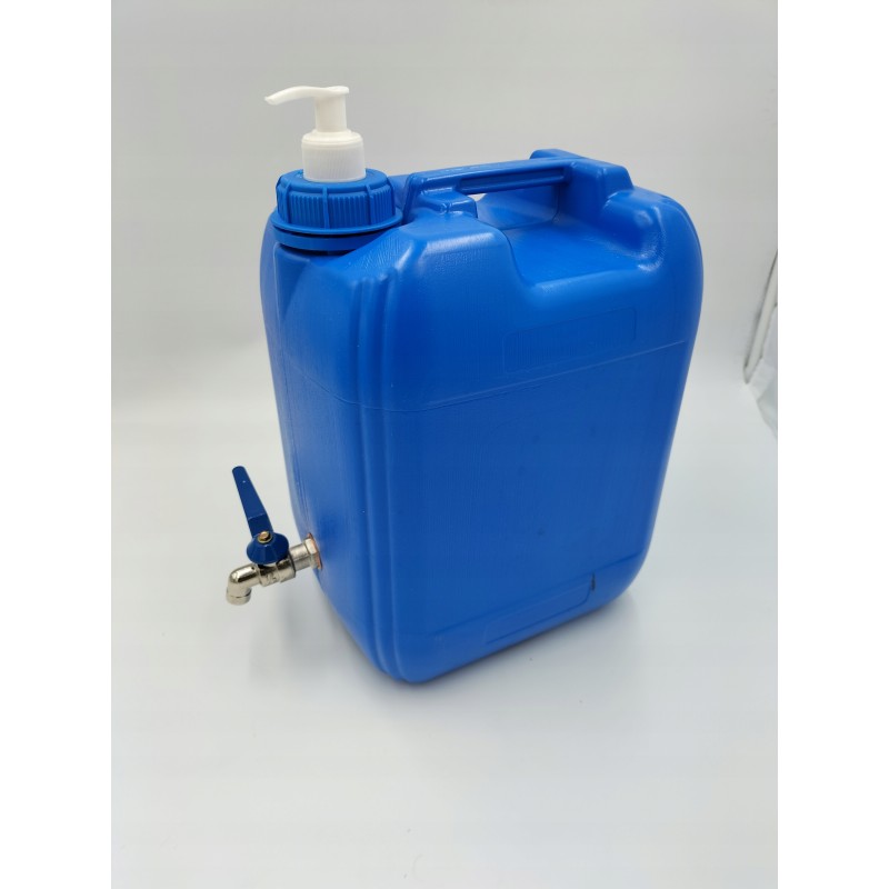 Banka canister, 10l water container with tap, blue soap dispenser