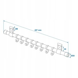 Clothes hanger with 8 hooks for the vestibule for a pipe