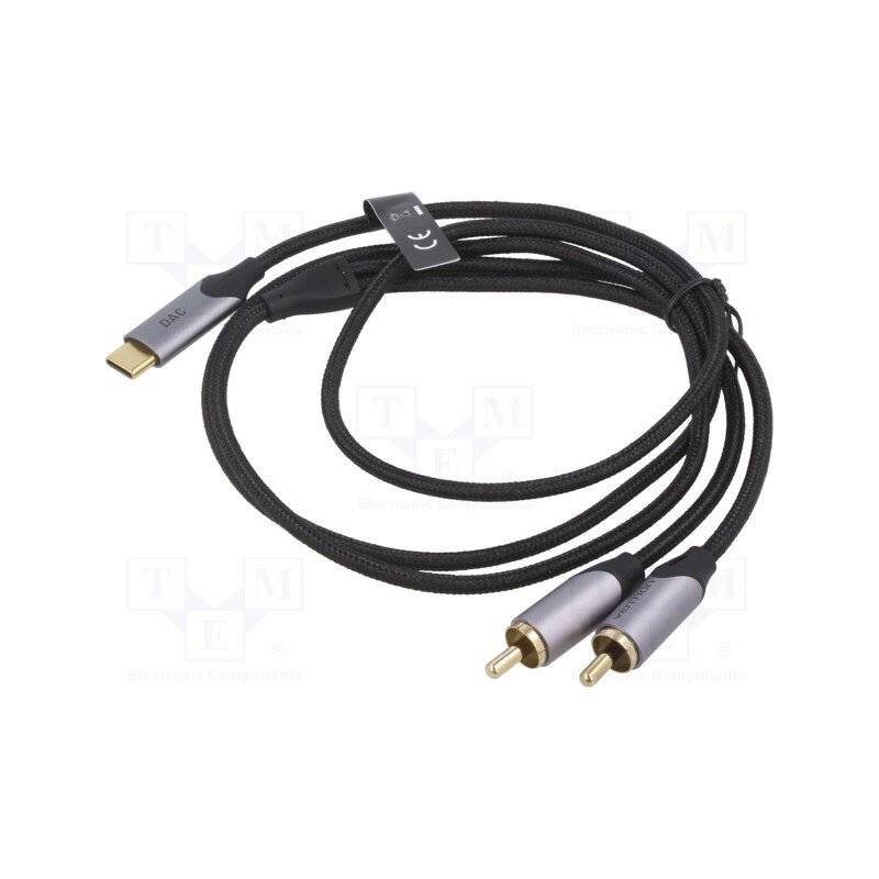 1 pcs x VENTION - BGUHH - Cable, RCA plug x2,USB C plug, gold-plated, 2m, black, Core: Cu