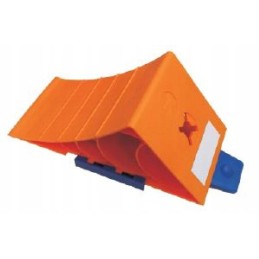 Wheel chock securing the hanger