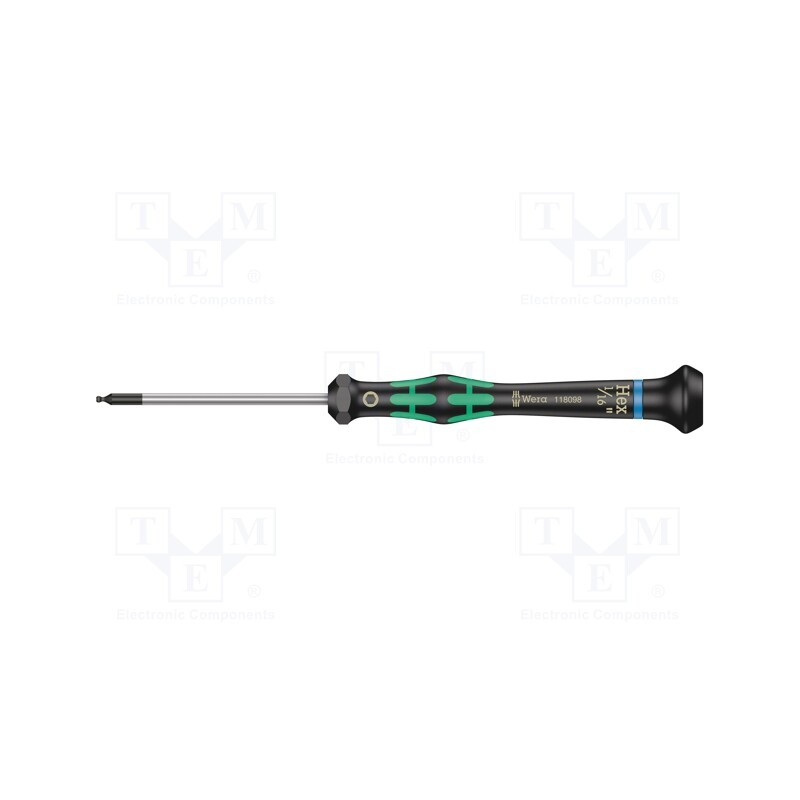 1 pcs x WERA - 5118098001 - Screwdriver, hex key,spherical, precision, HEX 1/16'