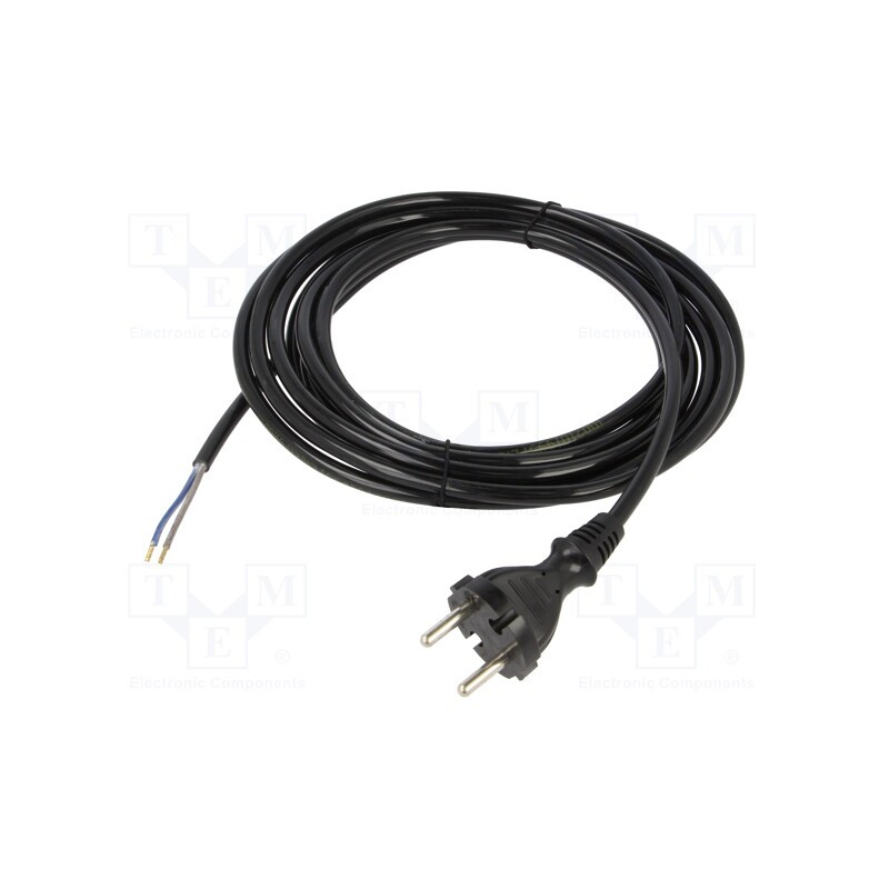 1 pcs x PLASTROL - W-98576 - Cable, 2x1mm2, CEE 7/17 (C) plug,wires, PUR, 4m, black, 10A, 230V