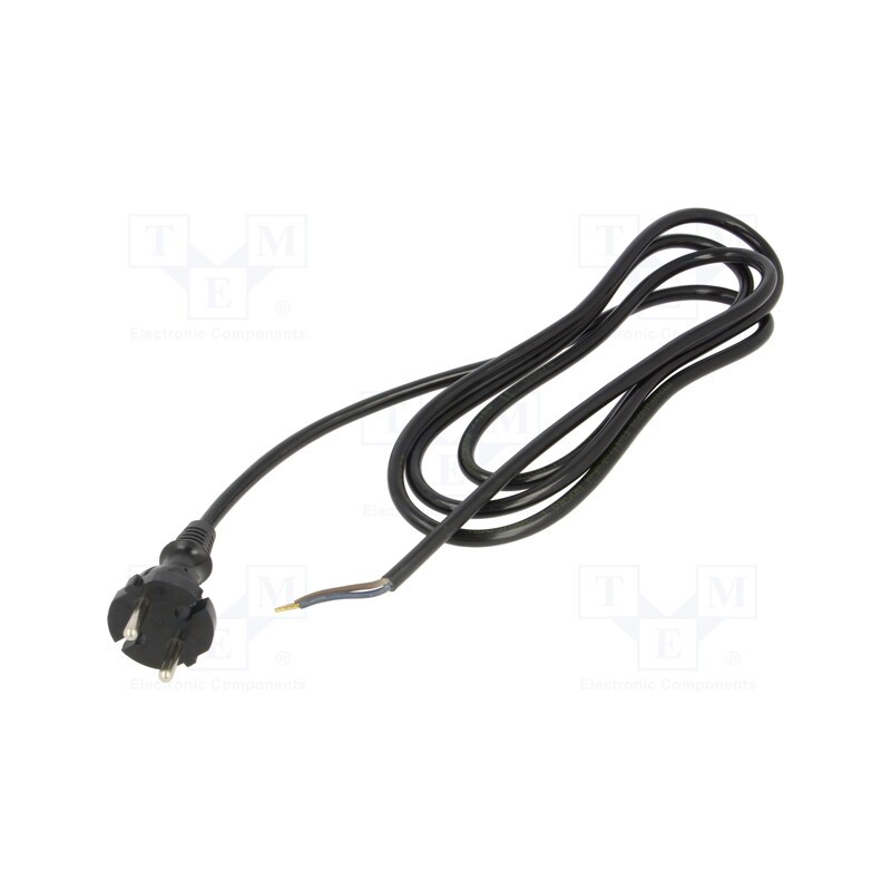 1 pcs x PLASTROL - W-98574 - Cable, 2x1mm2, CEE 7/17 (C) plug,wires, PUR, 2m, black, 10A, 230V