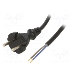 1 pcs x PLASTROL - W-98547 - Cable, 2x1mm2, CEE 7/17 (C) plug,wires, PUR, 3.8m, black, 10A, 230V