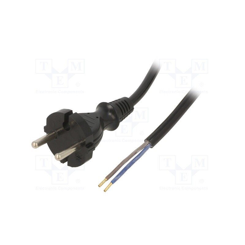 1 pcs x PLASTROL - W-98547 - Cable, 2x1mm2, CEE 7/17 (C) plug,wires, PUR, 3.8m, black, 10A, 230V