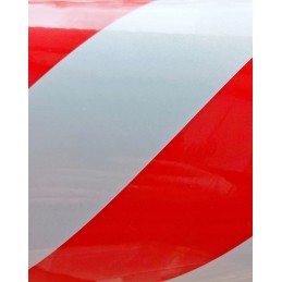 Red and white diagonal warning stripes, reflective, 10 cm