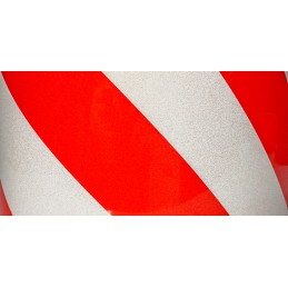 Red and white diagonal warning stripes, reflective, 10 cm