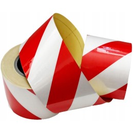 Warning strips, reflective tape, diagonal foil, white and red, sticker, 14 cm
