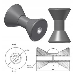 Conical boat keel roller in the shaft