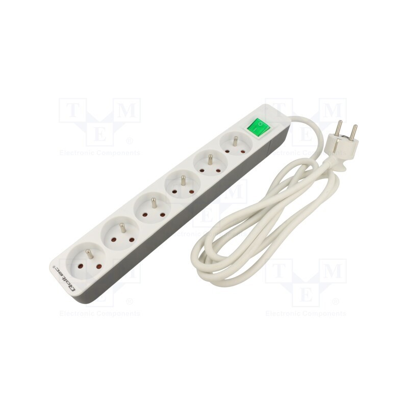1 pcs x QOLTEC - 50292 - Extension lead, 3x1.5mm2, Sockets: 6, white, 1.8m, 16A