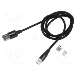 1 pcs x SAVIO - SAVKABELCL-152 - Cable, magnetic,USB 2.0, 1m, black, 480Mbps, textile, 3A