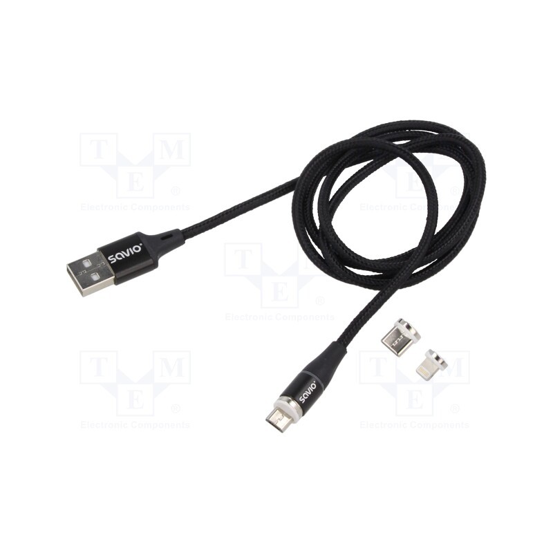 1 pcs x SAVIO - SAVKABELCL-152 - Cable, magnetic,USB 2.0, 1m, black, 480Mbps, textile, 3A