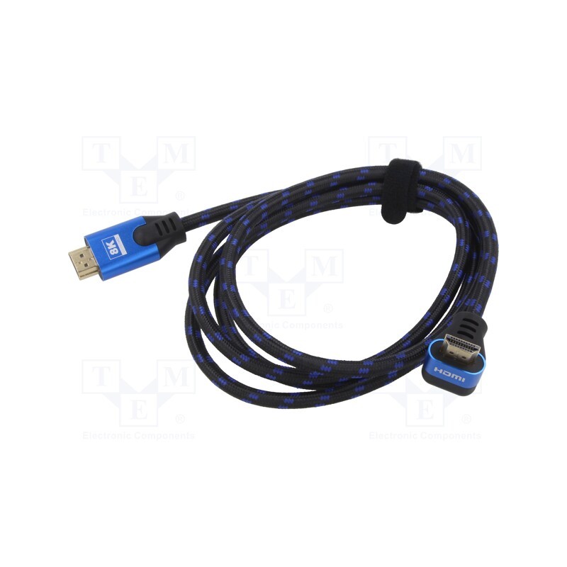 1 pcs x SAVIO - SAVKABELCL-147 - Cable, HDMI 2.1, HDMI plug,HDMI plug 90°, textile, 1.8m, Core: OFC