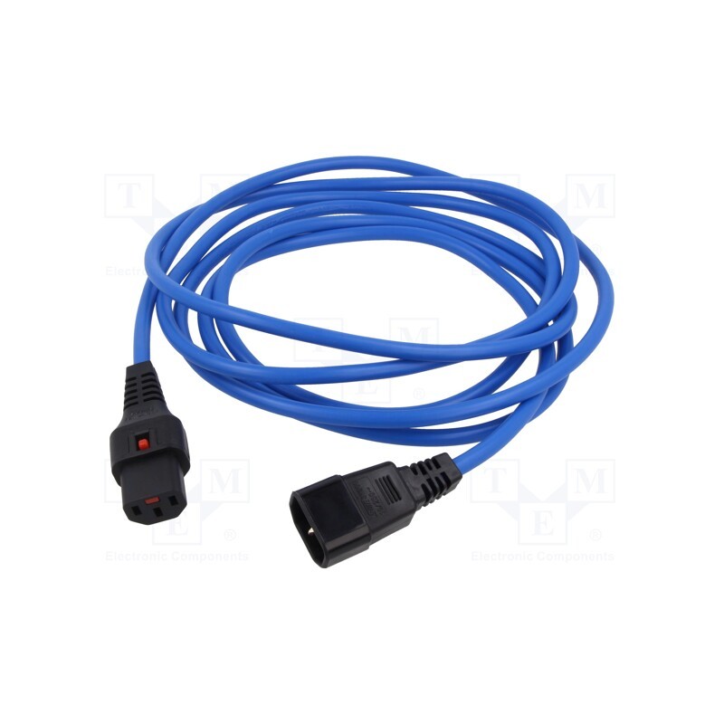 1 pcs x IEC LOCK - IEC-PC963 - Cable, IEC C13 female,IEC C14 male, PVC, 3m, blue, 10A, 250V