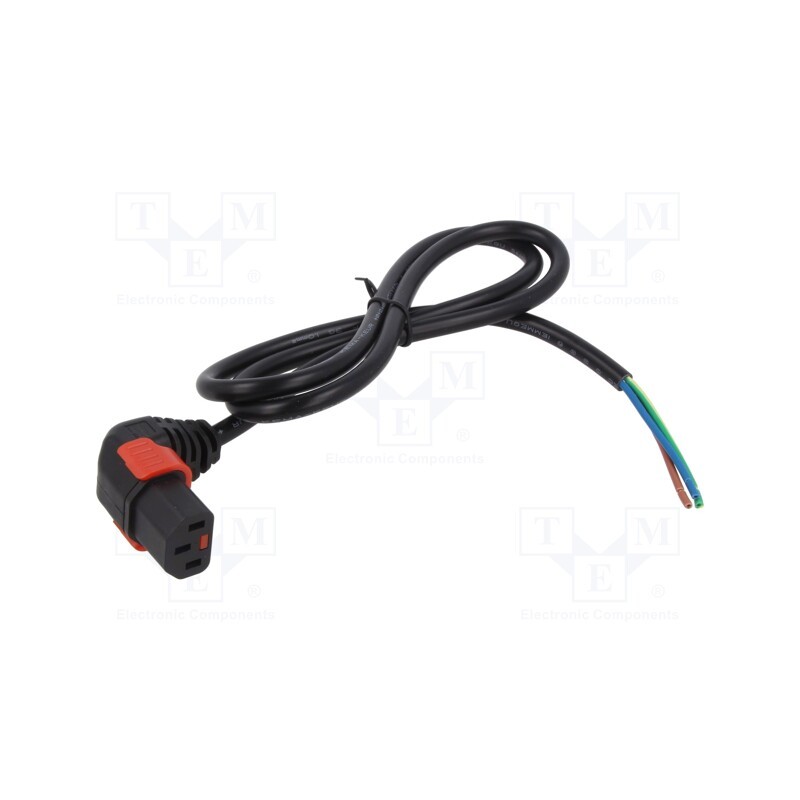 1 pcs x IEC LOCK - IEC-PC2056 - Cable, IEC C13 female 90°,wires, PVC, 1m, with IEC LOCK locking