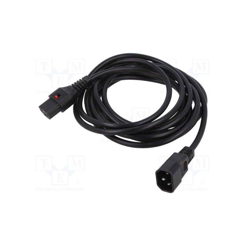 1 pcs x IEC LOCK - IEC-PC1070 - Cable, IEC C13 female,IEC C14 male, PVC, 4m, black, 10A, 250V