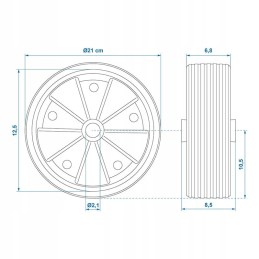 Wheel, support wheel, 220x70, plastic, rubber