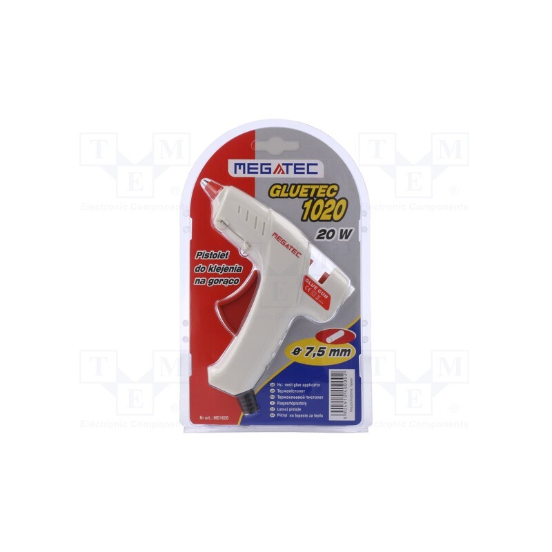 1 pcs x MEGATEC - MG1020 - Hot melt glue gun, Ø: 7mm, Effic: 6g/min, 20W, max.165°C, 230VAC