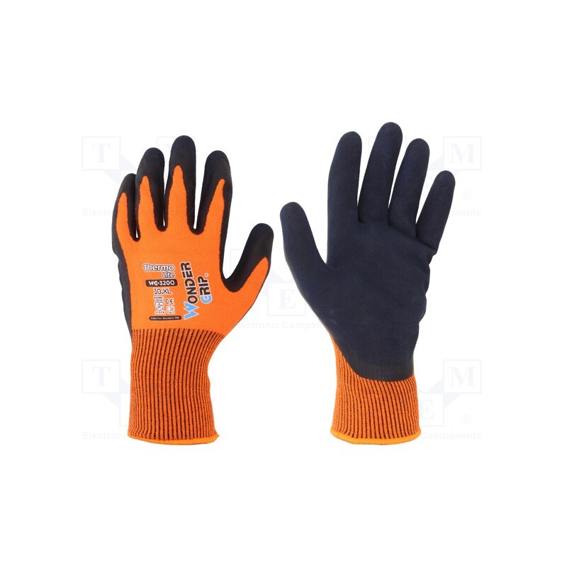 1 set x WONDER GRIP - 53742 - Protective gloves, Size: 10,XL, orange, acrylic,latex