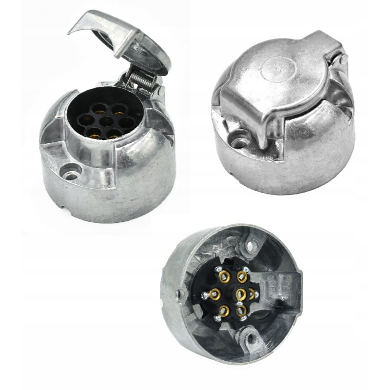 Stainless steel trailer metal socket, 7 pin, Polish