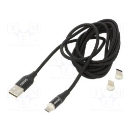 1 pcs x SAVIO - SAVKABELCL-155 - Cable, magnetic,USB 2.0, 2m, black, 480Mbps, textile, 3A