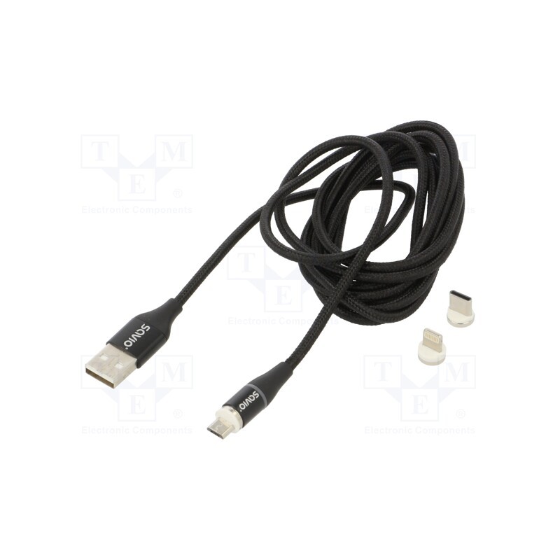 1 pcs x SAVIO - SAVKABELCL-155 - Cable, magnetic,USB 2.0, 2m, black, 480Mbps, textile, 3A