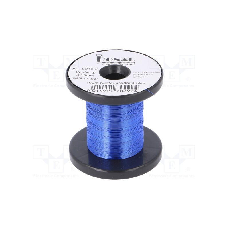 1 rol x DONAU ELEKTRONIK - LD15-2 - Silver plated copper wires, 0.15mm, 0.029kg, blue, 100m