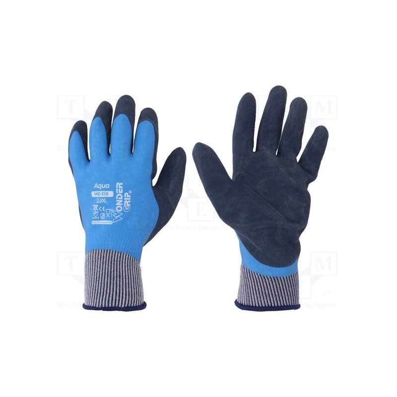 1 set x WONDER GRIP - 52973 - Protective gloves, Size: 11,XXL, blue, latex,polyamide, Aqua