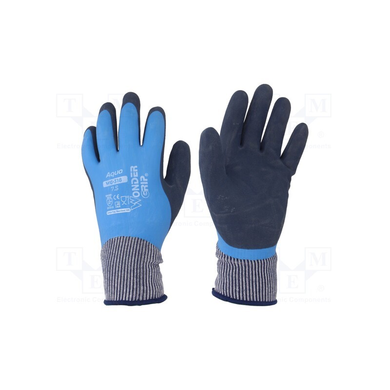 1 set x WONDER GRIP - 52965 - Protective gloves, Size: 7,S, blue, latex,polyamide, Aqua