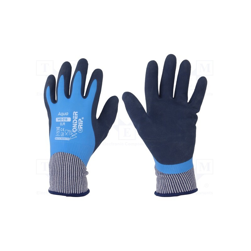 1 set x WONDER GRIP - 52967 - Protective gloves, Size: 8,M, blue, latex,polyamide, Aqua