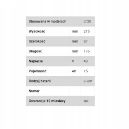 Electric pallet truck battery lt20 48v 15ah