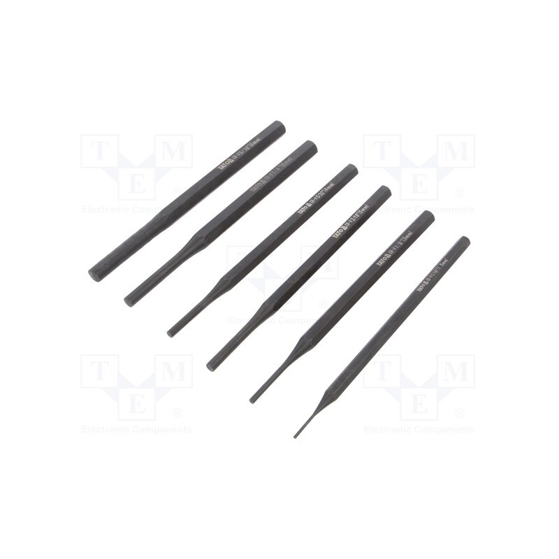 1 set x YATO - YT-47121 - Kit: punches, hardened and heat treated, Punch len: 150mm, 6pcs.