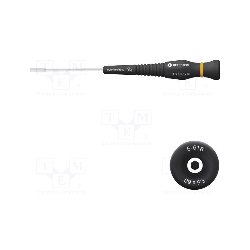 1 pcs x BERNSTEIN - 6-616 - Screwdriver, 6-angles socket, precision, ESD, Blade length: 60mm