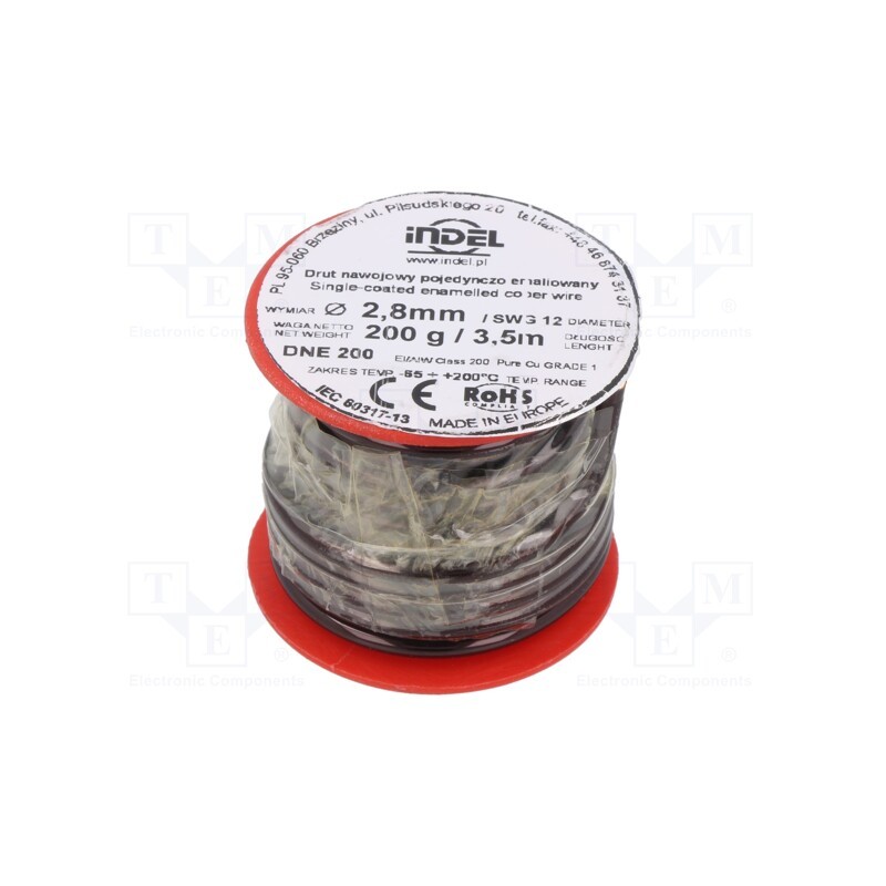 1 rol x INDEL - DNE2,8-200G - Coil wire, single coated enamelled, 2.8mm, 0.2kg, -65÷200°C