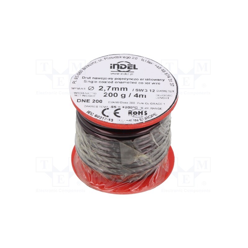 1 rol x INDEL - DNE2,7-200G - Coil wire, single coated enamelled, 2.7mm, 0.2kg, -65÷200°C