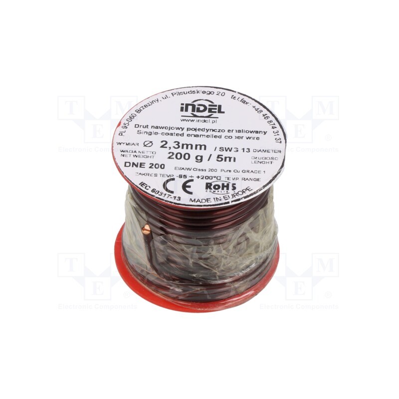 1 rol x INDEL - DNE2,3-200G - Coil wire, single coated enamelled, 2.3mm, 0.2kg, -65÷200°C