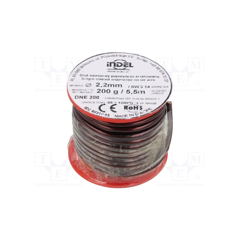 1 rol x INDEL - DNE2,2-200G - Coil wire, single coated enamelled, 2.2mm, 0.2kg, -65÷200°C