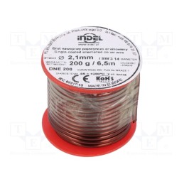 1 rol x INDEL - DNE2,1-200G - Coil wire, single coated enamelled, 2.1mm, 0.2kg, -65÷200°C