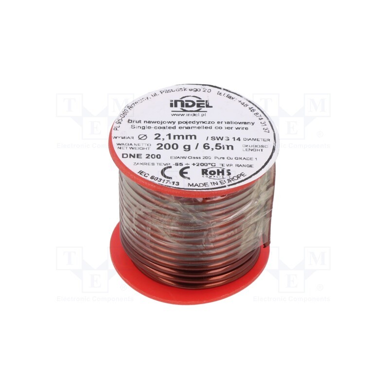 1 rol x INDEL - DNE2,1-200G - Coil wire, single coated enamelled, 2.1mm, 0.2kg, -65÷200°C