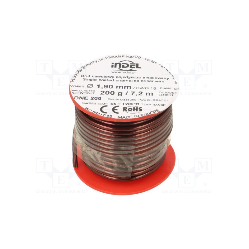 1 rol x INDEL - DNE1,90-200G - Coil wire, single coated enamelled, 1.9mm, 0.2kg, -65÷200°C