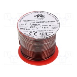 1 rol x INDEL - DNE1,50-200G - Coil wire, single coated enamelled, 1.5mm, 0.2kg, -65÷200°C
