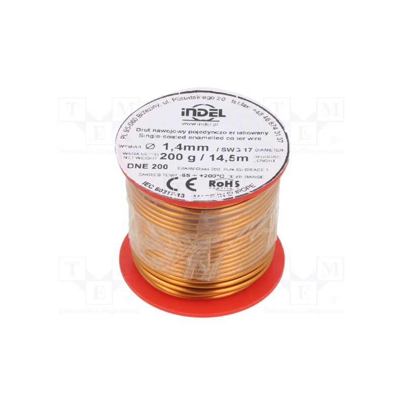 1 rol x INDEL - DNE1,40-200G - Coil wire, single coated enamelled, 1.4mm, 0.2kg, -65÷200°C