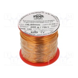 1 rol x INDEL - DNE0,60-200G - Coil wire, single coated enamelled, 0.6mm, 0.2kg, -65÷180°C